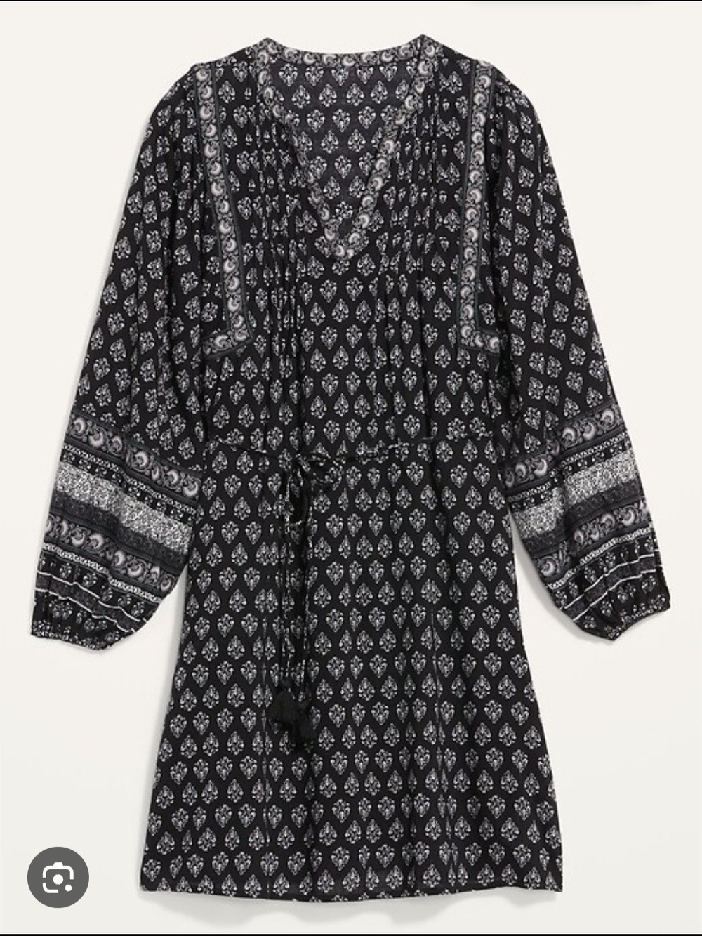 Old Navy Black Printed Oversized Long-Sleeve Tie-Waist Mini Swing Dress Sz XL